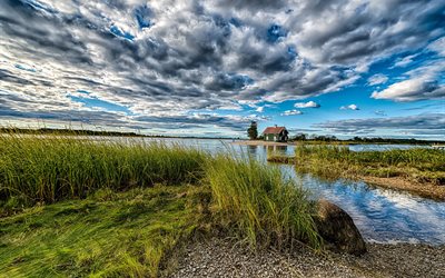 stony brook, new york, the harbour, usa, the house, long island, clouds
