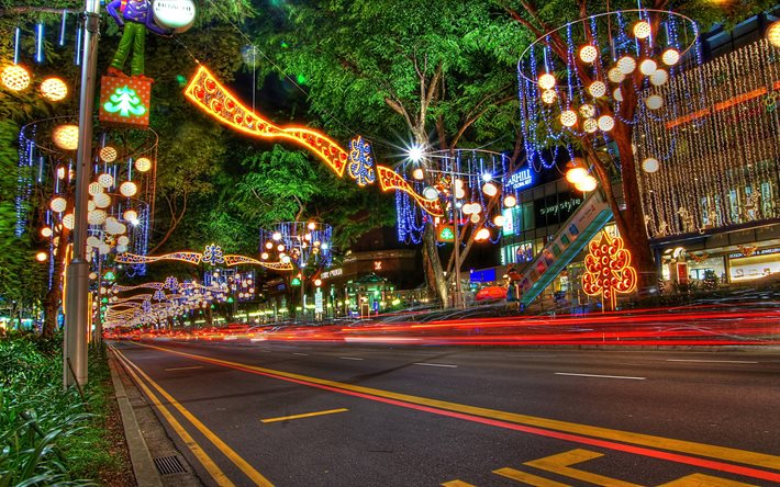 거리, 장식, 크리스마스, orchard road, 싱가포르