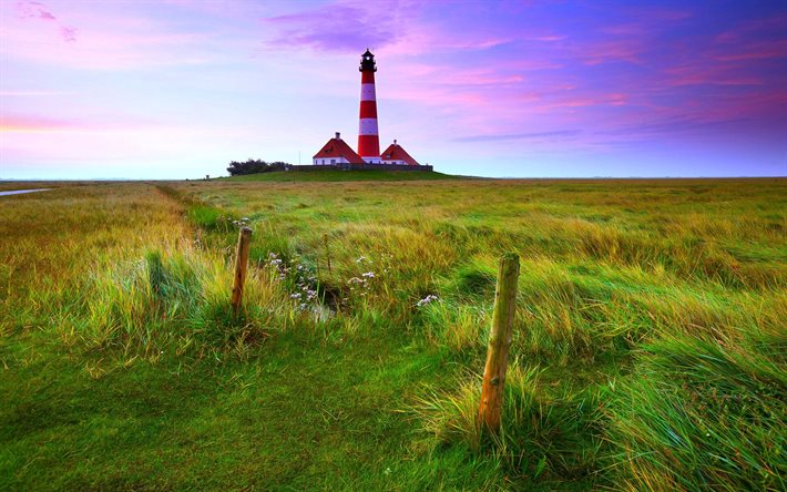 field, lighthouse, landscape