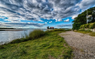 long island, usa, new york, stony brook, the harbour, the house, summer, clouds, shore