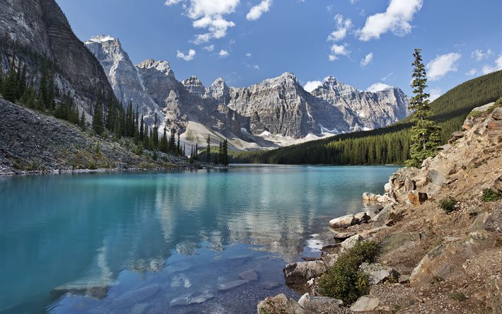 montañas, paisaje, azul lago, parque nacional de banff, canadá