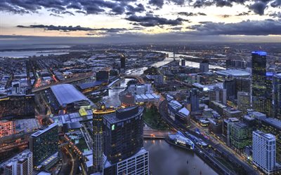 panorama, staden, från höjden, australien, cliburn, melbourne, morgon