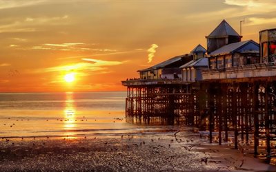 blackpool, pier, royaume-uni, coucher de soleil, paysage