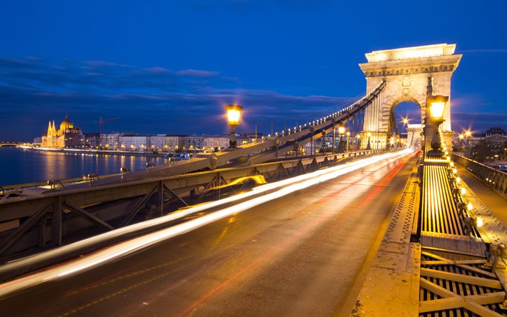 the bridge, budapest, lights, hungary, night