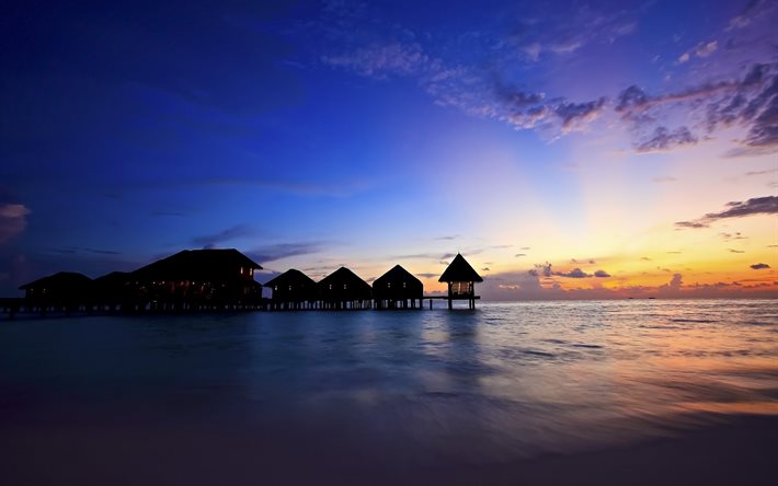 auringonlasku, malediivit, maisema