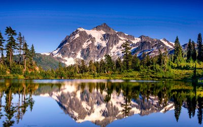 واشنطن, انعكاس, الولايات المتحدة الأمريكية, الصيف, الجبال, صورة بحيرة, البحيرة الصورة