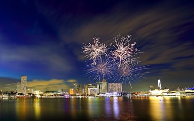 notte, singapore, fuochi d'artificio, la parata, la giornata nazionale, marina bay