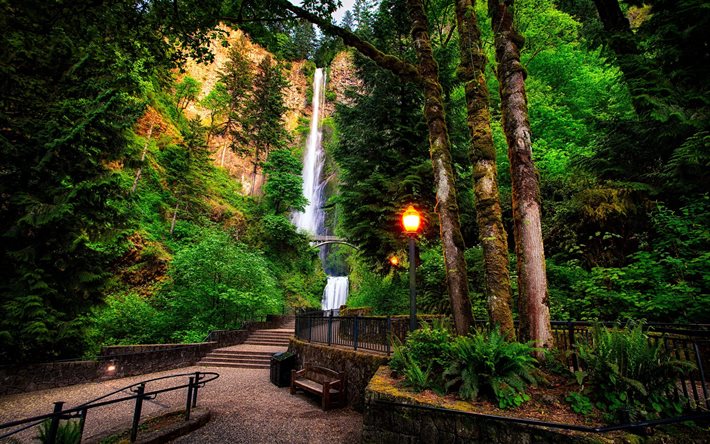 usa, oregon, park, multnomah falls, waterfall