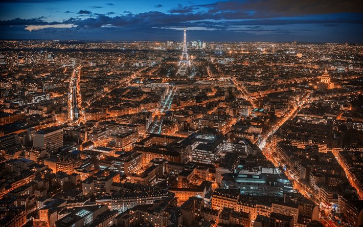 sokak, Üstten Görünüm, gece, ışıklar, paris, Fransa