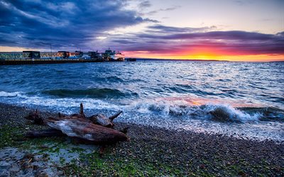 edmonds, washington, estados unidos, puesta de sol, playa