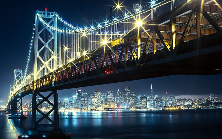 الجسر, المدينة, ليلة, أضواء, سان فرانسيسكو, ca, الولايات المتحدة الأمريكية, كاليفورنيا