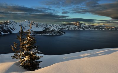 冬, 火口湖, オレゴン州, 米国, 国立公園