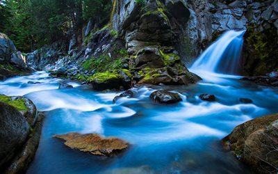 le parc national de, rock, chute d'eau, sur la montagne rainier, rivière, états-unis