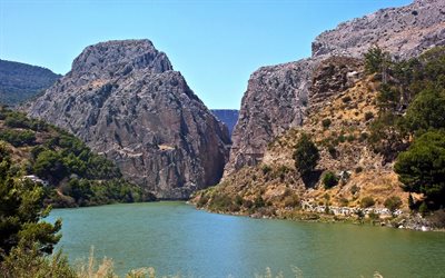 andalucia, el chorro, rock, the lake, the jet, mountains, spain, andalusia