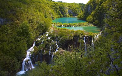 national park, croatia, waterfalls, threads, plitvice lakes, forest, the lake