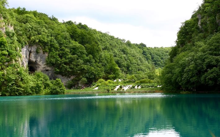 croatia, plitvice lakes, trees, waterfalls, the lake, national park
