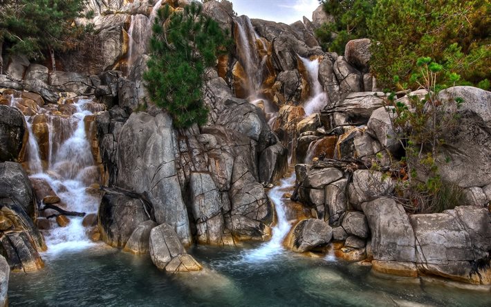 rock, water, stones, waterfalls