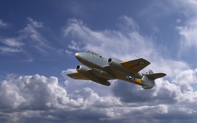 gloster meteor, reactive, fighter, the sky