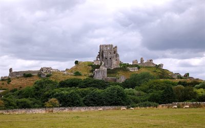 rovine, il castello di corfe, purbeck hills, dorset, sud dell'inghilterra