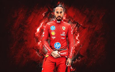 lewis hamilton, piloto de carreras británico, fórmula 1, ferrari, f1 racer, fondo de piedra roja, arte grune, scuderia ferrari, f1 ferrari