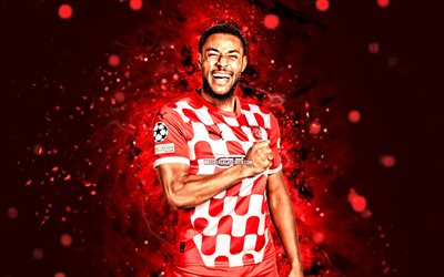 arnaut danjuma, 4k, luzes de neon vermelhas, girona fc, la liga, jogadores holandeses, arnaut danjuma 4k, futebol, laliga, arnaut danjuma girona