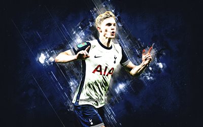 lucas bergvall, tottenham hotspur, calciatore svedese, sfondo di pietra blu, grunge art, calcio, premier league, inghilterra