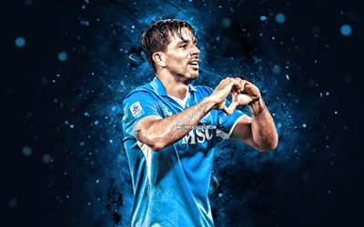 Giovanni Simeone, 4k, blue neon lights, SSC Napoli, Serie A, Argentine footballers, Giovanni Simeone 4K, football, soccer, Napoli FC, Giovanni Simeone Napoli