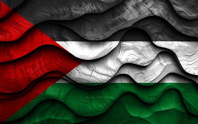 4k, palestinsk flagga, asiatiska länder, trä 3d  vågor flaggor, palestinas dag, palestin, vågiga sidenflaggor, palestina träflagga, palestinska nationella symboler, palestinflagga, palestina