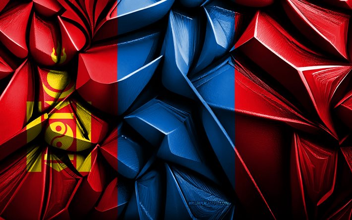 bandera de mongolia, 4k, textura creativa 3d, mongolia 3d bandera, asia, arte 3d, mongolia, bandera de países asiáticos