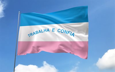 espirito santon lippu lipputangossa, 4k, brasilian valtiot, sininen taivas, espirito santon lippu, aaltoilevat satiiniliput, brasilian osavaltiot, lipputapa liput, espirito  päivä, brasilia, espirito santo