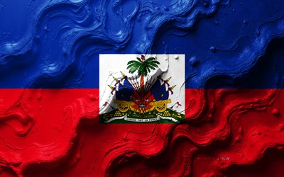 bandera de haití, 4k, textura de onda de piedra, bandera 3d haití, américa del norte, banderas de los países de américa del norte, haití