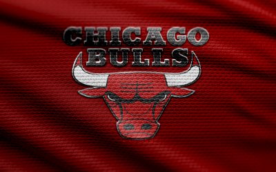 Chicago Bulls fabric logo, 4k, red fabric background, NBA, bokeh, basketball, Chicago Bulls logo, Chicago Bulls emblem, american basketball team, Chicago Bulls