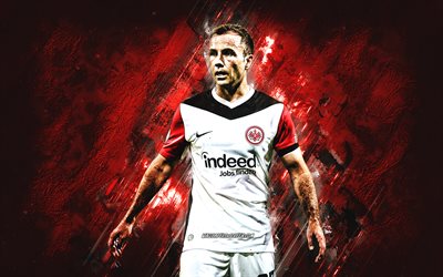 Mario Gotze, Eintracht Frankfurt, German football player, red stone background, grunge art, Bundesliga, Germany, football