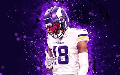 justin jefferson, 4k, menekşe neon ışıkları, minnesota vikings, nfl, amerikalı futbolcular, justin jefferson 4k, amerikan futbolu, ulusal futbol ligi, justin jefferson minnesota vikings