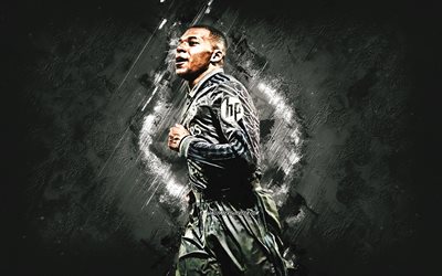 kylian mbappe, real madrid, fransız futbolcu, gri taş arka plan, la liga, futbol yıldızları, ispanya, futbol