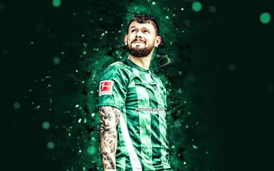 oliver burke, 4k, vihreät neonvalot, werder bremen, bundesliga, skotlantilaiset jalkapalloilijat, oliver burke 4k, jalkapallojalkapallo, sv werder bremen, oliver burke werder bremen