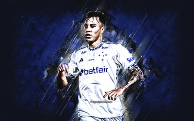 kaio jorge, cruzeiro, jugador de fútbol brasileño, fondo de piedra azul, arte grune, brasil, fútbol americano, kaio jorge pinto ramos