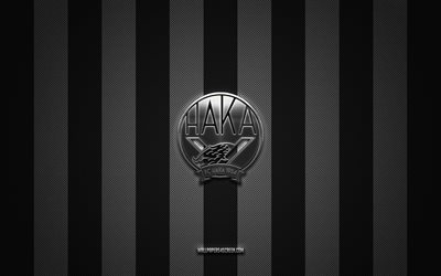 fc haka logo, fin futbol takımı, veikkausliiga, siyah beyaz karbon arka plan, fc heka amblemi, futbol, fc haka, finlandiya