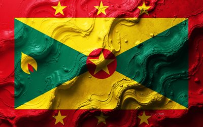 bandera de granada, 4k, textura de onda de piedra, bandera de granada 3d, américa del norte, banderas de los países de américa del norte, granada