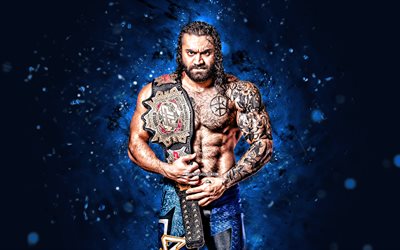 karam, 4k, néons bleus, wwe, divertissement de lutte mondiale, lutteurs égyptiens, karam 4k, karam ibrahim gaber, lutte, karam avec ceinture