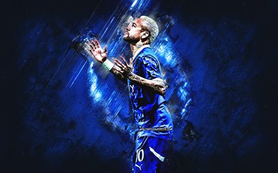 neymar, al hilal sfc, calciatore brasiliano, sfondo di pietra blu, grunge art, brasile, calcio, arabia saudita, neymar jr, al hilal
