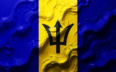 bandera de barbados, 4k, textura de onda de piedra, bandera 3d barbados, américa del norte, banderas de los países de américa del norte, barbados
