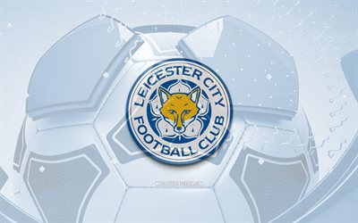 Leicester City FC glossy logo, 4K, blue football background, Premier League, soccer, english football club, Leicester City FC 3D logo, Leicester City FC emblem, Leicester City FC, football, sports logo, Leicester City