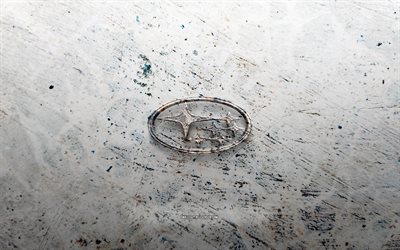 スバル石のロゴ, 4k, 石の背景, スバル立体ロゴ, 車のブランド, クリエイティブ, スバルのロゴ, グランジアート, スバル