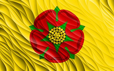 Flag of Lancashire, 4k, silk 3D flags, Counties of England, Day of Lancashire, 3D fabric waves, Lancashire flag, silk wavy flags, english counties, Lancashire, England