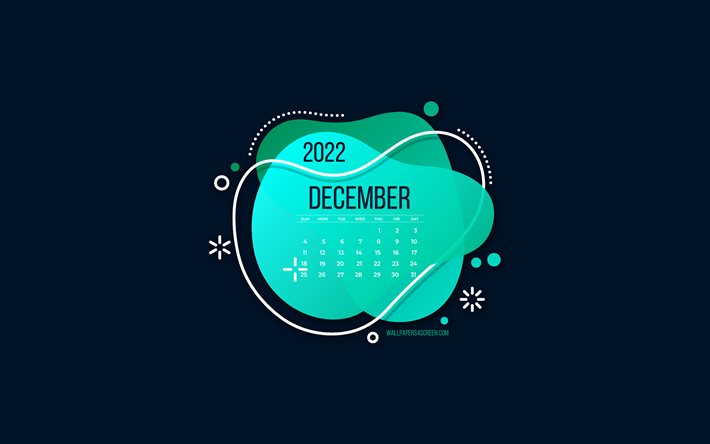 calendario dicembre 2022, sfondo blu, elemento creativo turchese, concetti 2022, calendari 2022, dicembre, arte 3d