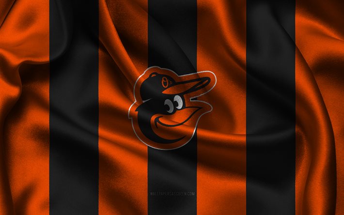 4k, Baltimore Orioles logo, orange black silk fabric, American baseball team, Baltimore Orioles emblem, MLB, Baltimore Orioles, USA, baseball, Baltimore Orioles flag, Major League Baseball