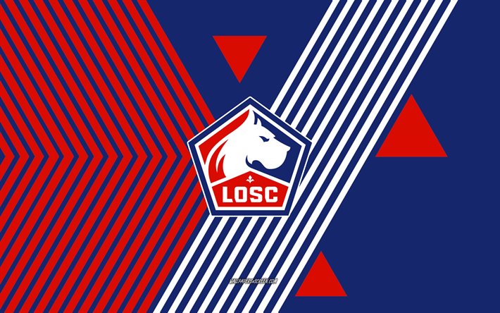Lille OSC logo, 4k, French football team, red blue lines background, Lille OSC, Ligue 1, France, line art, Lille OSC emblem, football, Lille FC