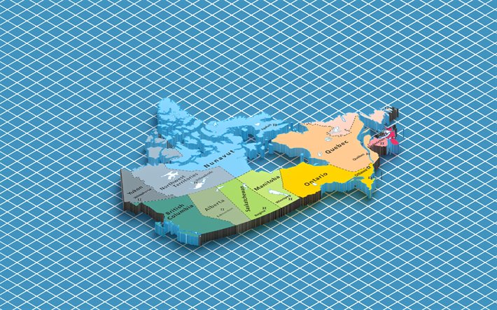Canada map, 4k, isometric art, political map of Canada, 3d Canada map, map of Canada provinces, Canada isometric map, 3d maps, Canada