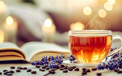 cup of tea, lavender, book, tea, mood, tea concepts, lavender tea